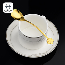 镀金304不锈钢勺子钛金樱花款咖啡勺雪糕勺调羹匙搅拌勺logo