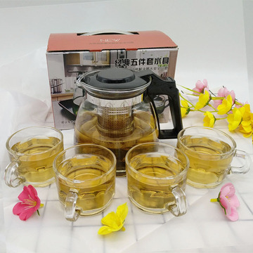 玻璃泡茶壶五件套 创意功夫茶具套装 珠宝保险银行店庆开业礼品