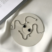 范智乔韩国韩版S925纯银时尚潮流黑玛瑙少女之心个性圆珠手链