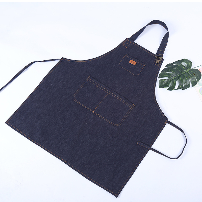 korean style coffee shop halter jean apron fashion adult work adjustable work clothes printed logo apron