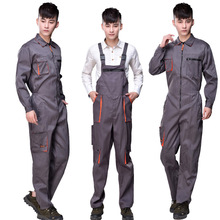 韩版多口袋工具工作服套装汽修劳保服连体背带裤灰色背带工作裤