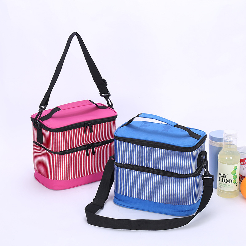 Thermal Bag Aluminum Foil Insulated Striped Double Layer Insulated Bag New Portable Lunch Bag Food Preservation Ice