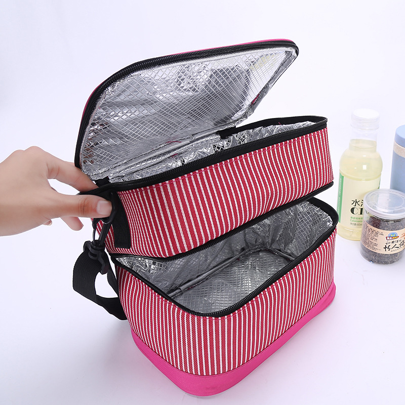 Thermal Bag Aluminum Foil Insulated Striped Double Layer Insulated Bag New Portable Lunch Bag Food Preservation Ice