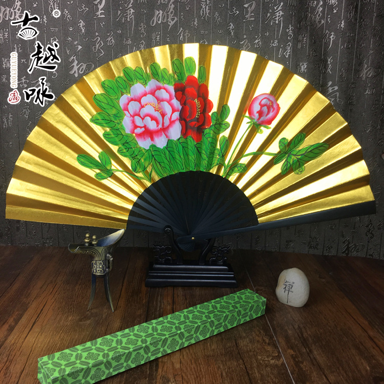 现货供应8寸9寸高档金扇戏剧戏曲用品男扇子京剧越剧贵妃醉酒折扇