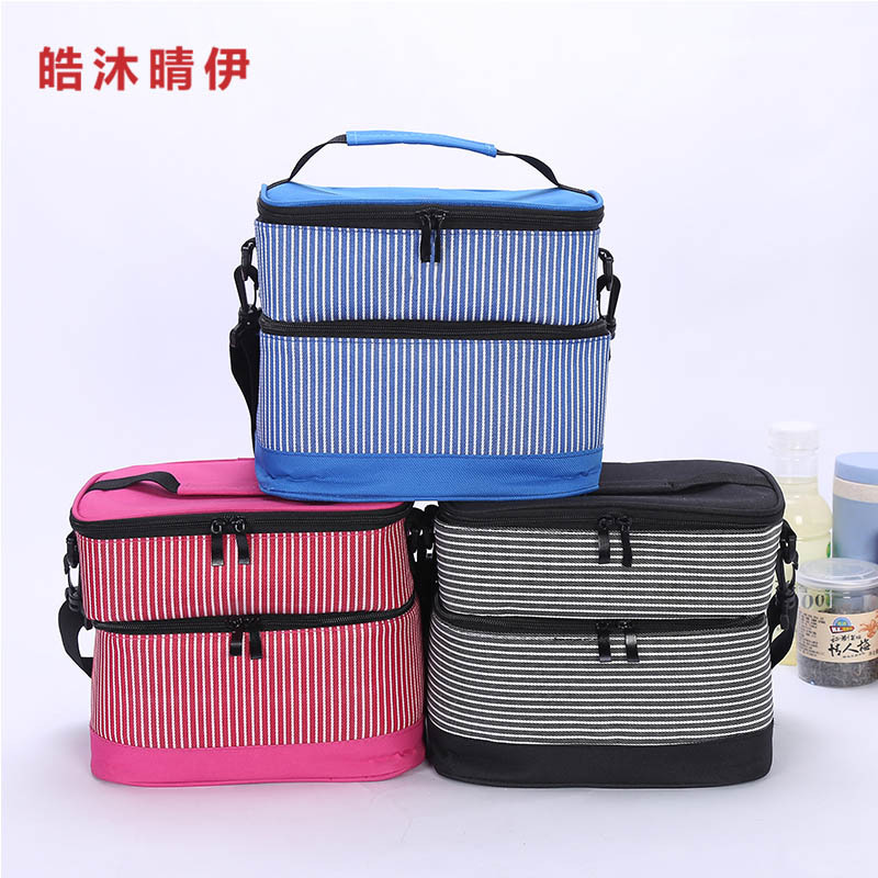 Thermal Bag Aluminum Foil Insulated Striped Double Layer Insulated Bag New Portable Lunch Bag Food Preservation Ice