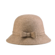 帽子女士毡帽2020秋冬新款纯羊毛蝴蝶结毛呢盆帽实力厂家一件代发