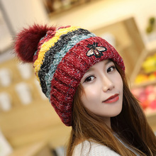 2022新款毛线帽韩国女士潮秋冬帽子创意蜜蜂针织帽加厚毛球保暖帽