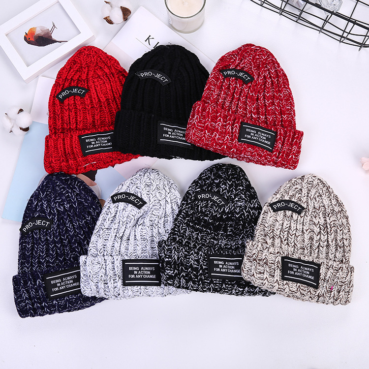 跨境秋冬新款成人字母加厚毛线帽男女同款针织帽保暖针织帽子批发