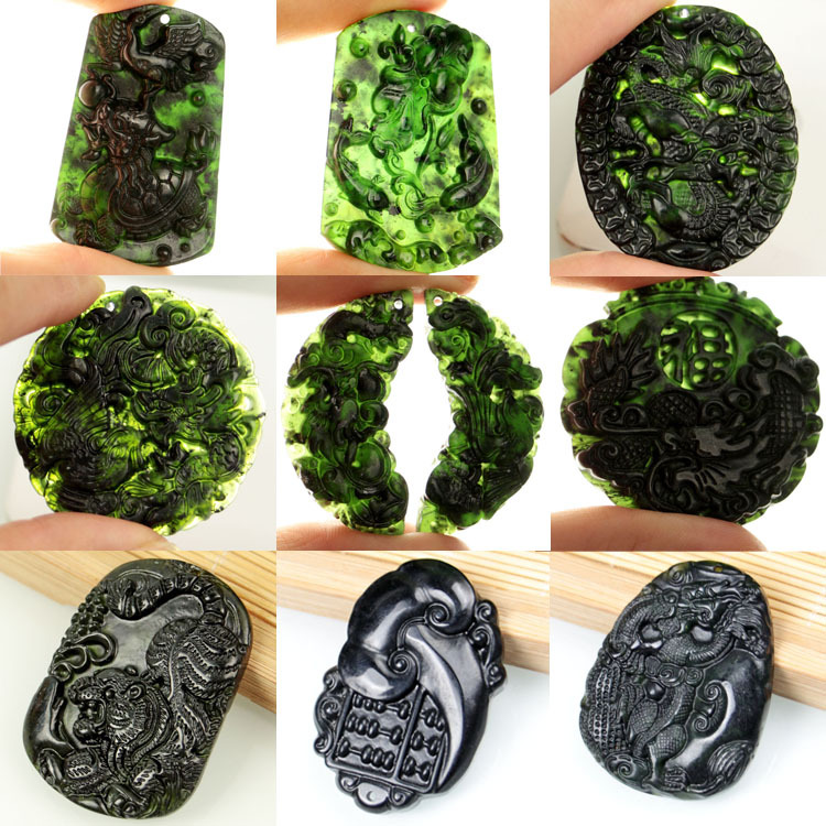 dark jade pendant natural medicine king stone serpentine jade dragon brand tiger dark green jade brand pendant light transparent green jade pendant