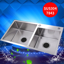 中山厂家SUS304不锈钢拉丝水槽3mm加厚厨房洗碗池水槽洗菜盆双槽