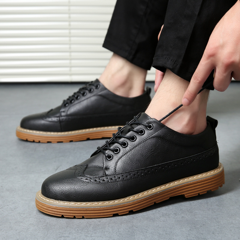 厚底布洛克牛津底男鞋 英伦男士休闲鞋潮流复古男皮鞋 一件代发厚