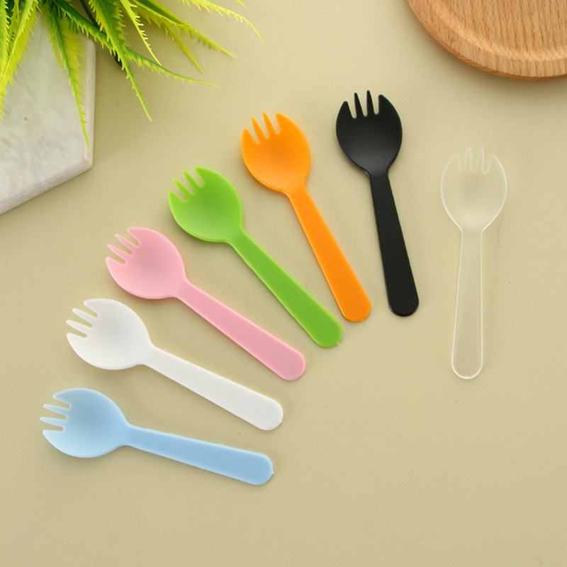 Thickened Disposable Cake Fork Dessert Spoon Fruit Fork Ice Cream Plastic Frosted Spork Independent Packaging