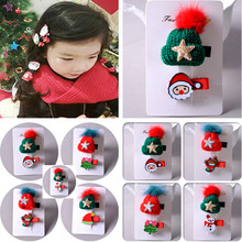韩版儿童发饰套装 可爱圣诞数彩色小帽子发夹卡通雪人全包安全夹