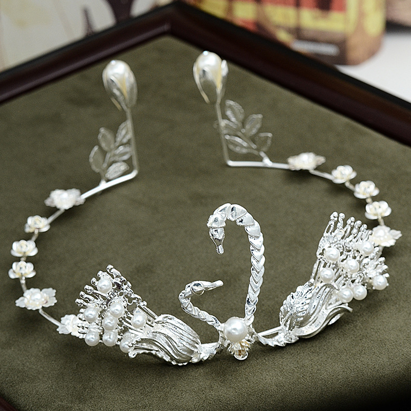 Cake Baking Birthday Accessories Crown Swan Gold Silver Headdress Decoration Hair Accessories Alloy Headband Pearl