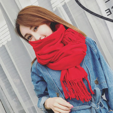 新款冬季韩版百搭加厚围巾高品质超大羊绒拉毛围巾纯色保暖披肩女