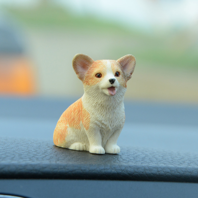 Mini Corgi Car Decoration Resin Crafts Dog Desk Ornaments Decorations Simulated Cake Baking Furnishings