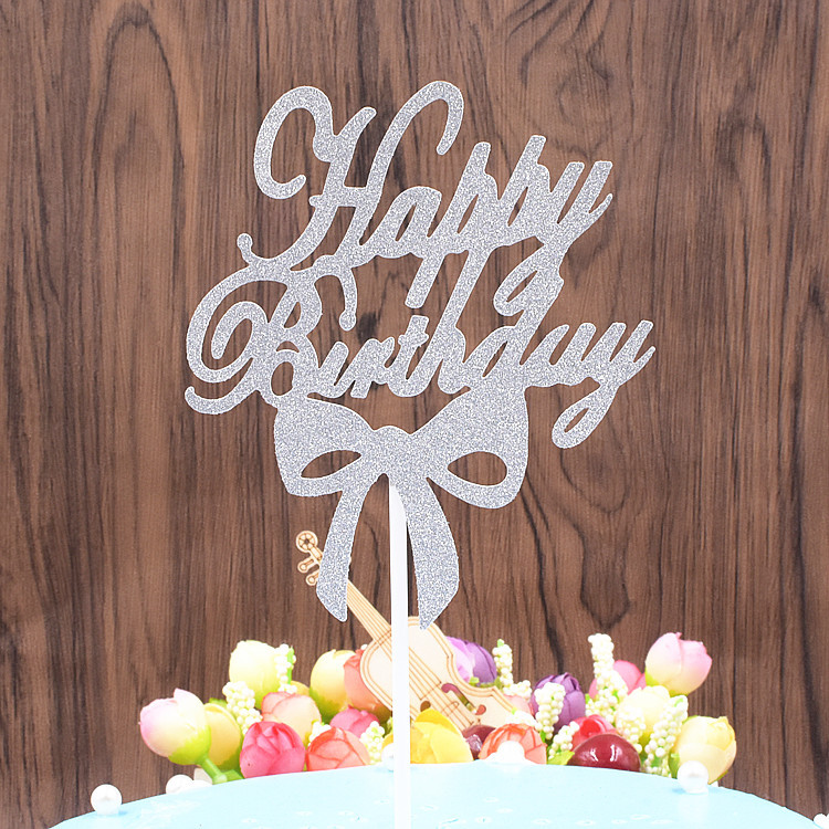Party Celebration Decoration Birthday Insertion Personality Creative Bowknot Happy Birthday Cake Inserting Card English