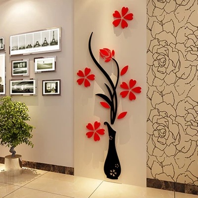 Vase Plum 3D 3D Wall Stickers Hallway Restaurant Wall Decoration TV Background Wall Stickers Creative Glass Door Sticker