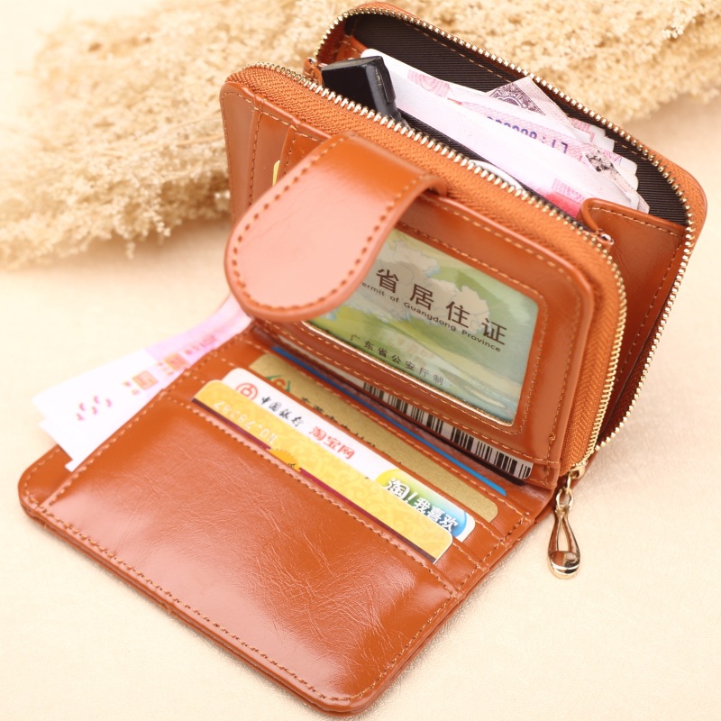 Foreign Trade New Coin Purse Women's Short Wallet Oil Wax Leather Clutch Small Card Holder Large Wallet Coin Bag H669