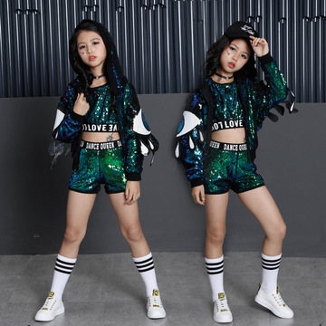 新款儿童爵士舞演出服女童亮片街舞韩版少儿嘻哈幻彩六一演出服装