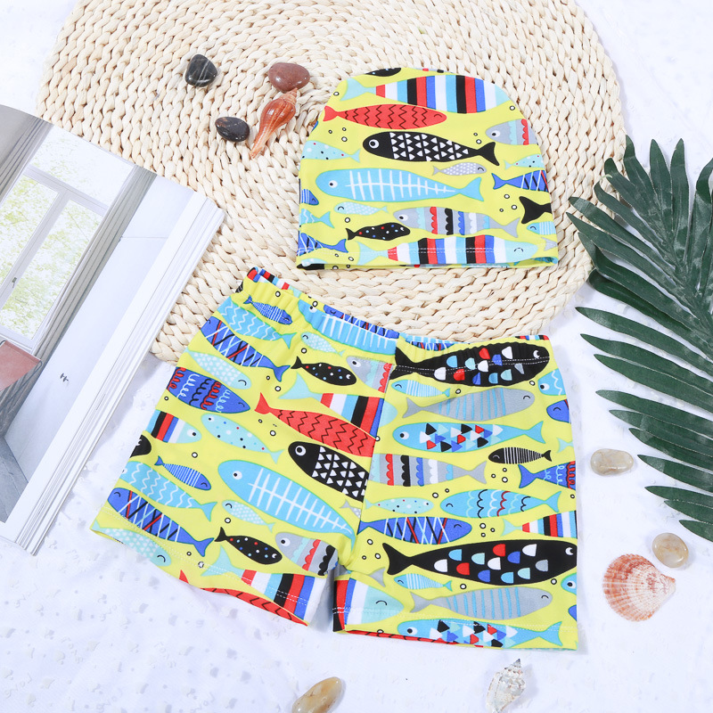 2024 Fashion Children's Swimming Trunks Outdoor Baby Boys' Swimming Shorts Student Swimming Trunks with Swimming Cap One Piece Dropshipping