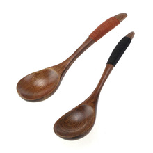 创意汤勺家居手工圆柄楠木木勺刻字 17.5cm日式绑线弯柄大木勺子