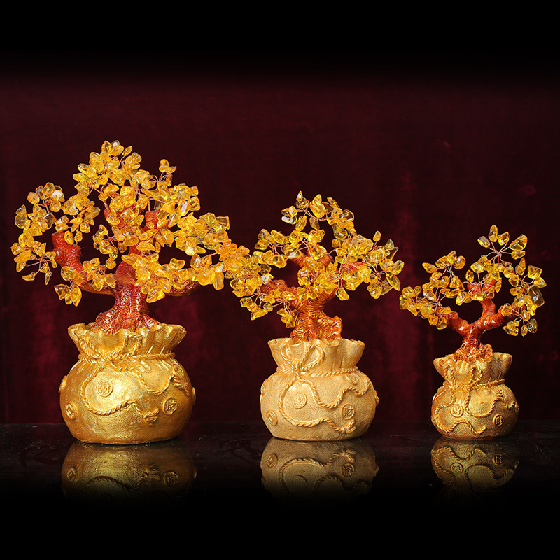 Mu Rui Creative Home Decoration Citrine Tree Pachira Macrocarpa Resin Purse Money Tree Home Decorative Crafts