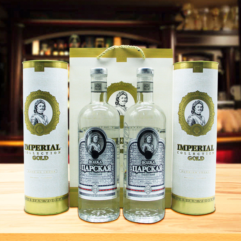 伏特加俄罗斯进口酒水 1l礼盒装银沙皇洋酒 40度年货礼品伏特加