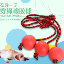 亚马逊爆款宠物磨牙玩具带绳橡胶球狗狗训导啃咬耐咬球实心弹力球