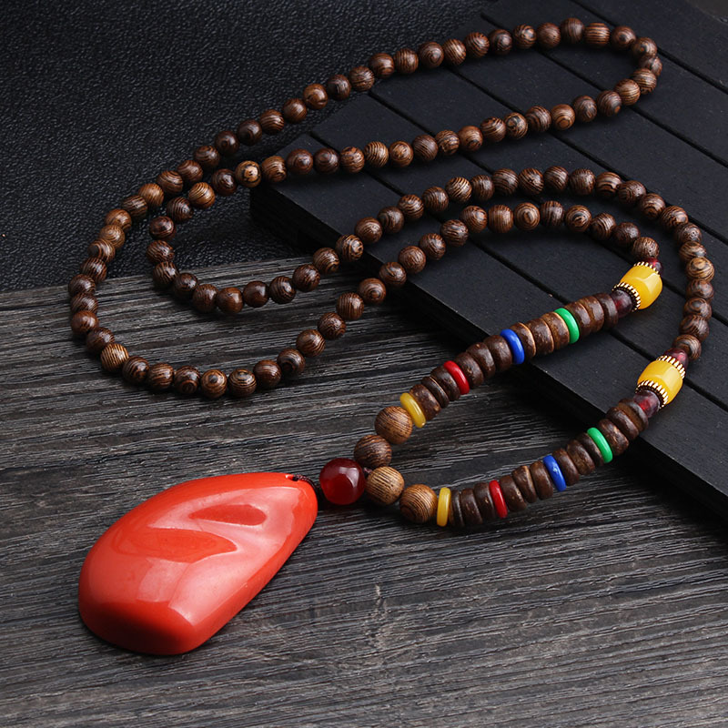 Men's and Women's Ethnic Style Necklace Retro Wooden Bead Sweater Chain Long Bodhi Pendant All-Matching Clothing Pendant Accessories Wholesale