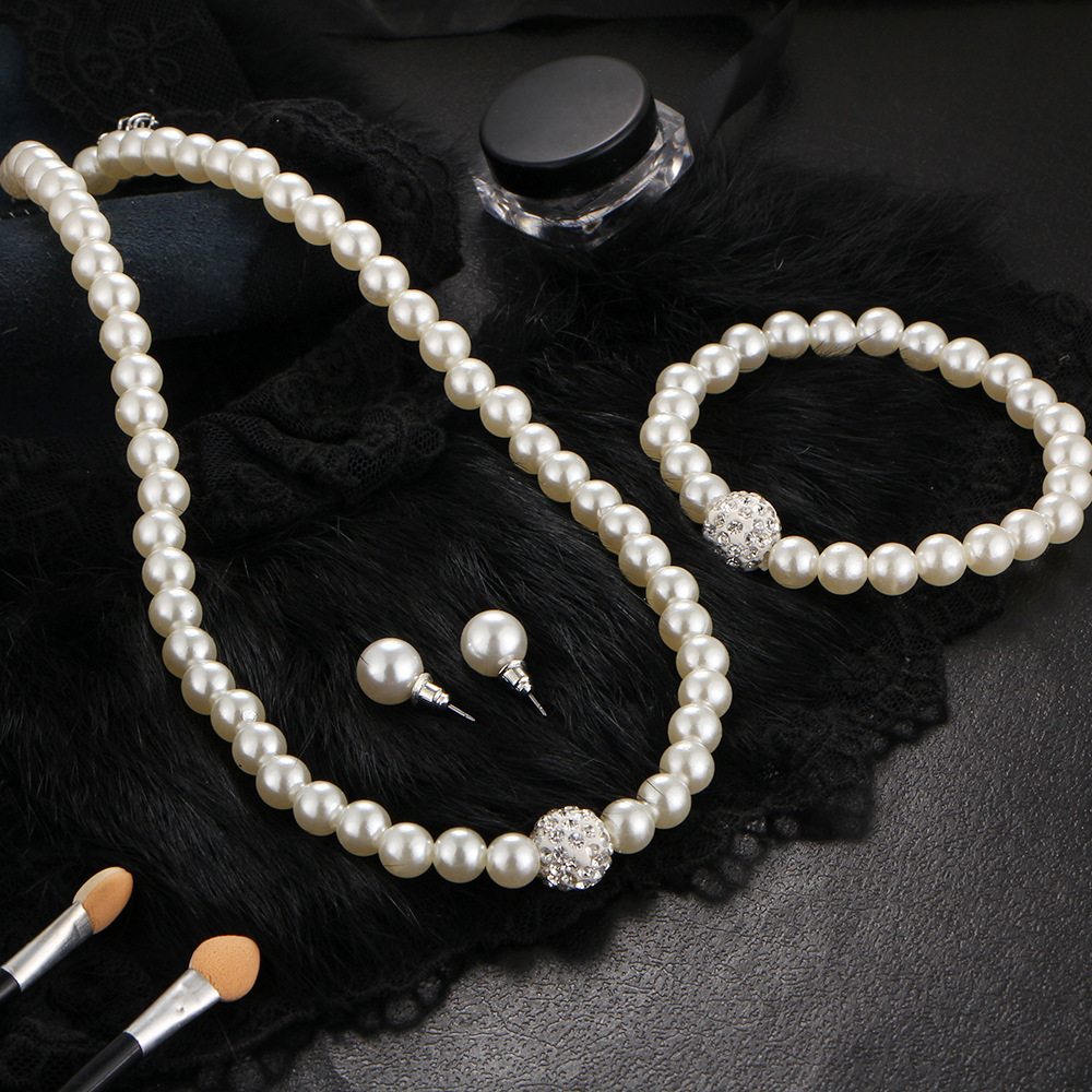 Pearl Necklace Matching New High-End Pearl Diamond Necklace Bracelet Earrings Set Aliexpress Hot Selling N4125