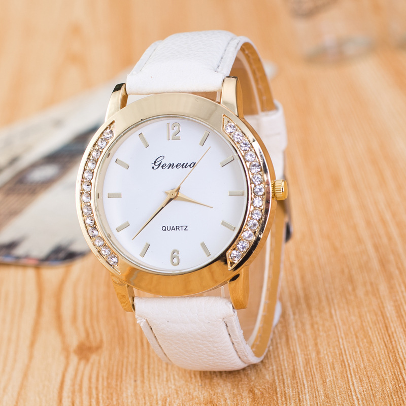 GENEVA日内瓦双层面女士手表 速卖通 EBAY 皮带金色双排钻女士表