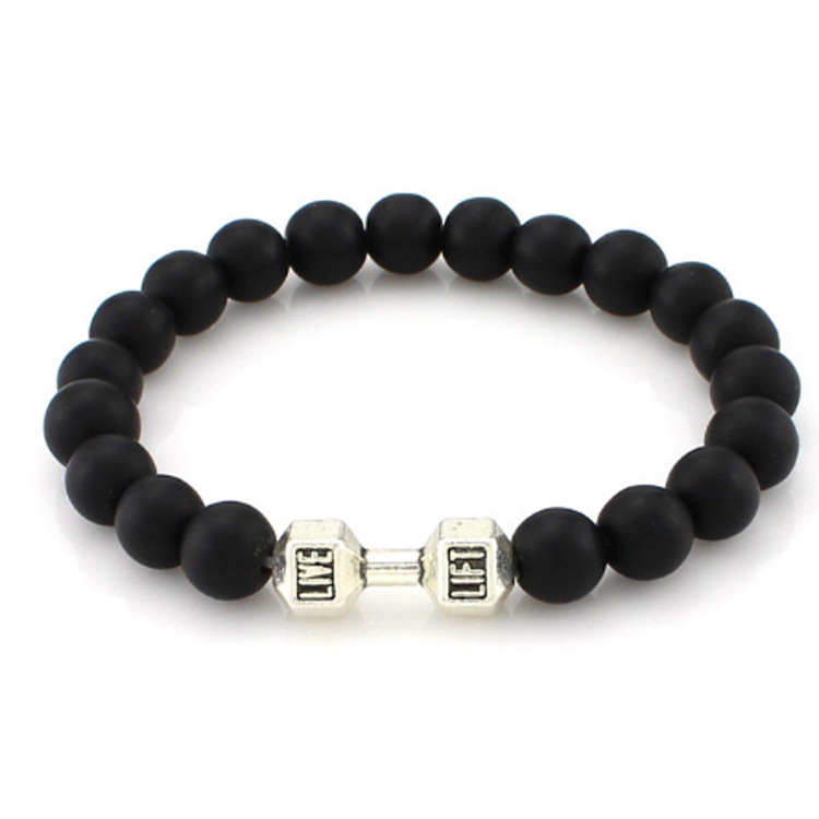 Aliexpress Hot Sale Volcanic Rock Beaded Bracelet Metal Dumbbell Buddha Beads Bracelet Accessories Fashion Bracelet