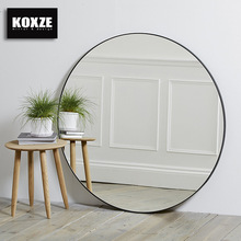 北欧卫生间简约黑色圆镜子挂墙 美容拉丝不锈钢框浴室玻璃银镜