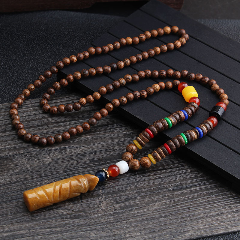 Men's and Women's Ethnic Style Necklace Retro Wooden Bead Sweater Chain Long Bodhi Pendant All-Matching Clothing Pendant Accessories Wholesale