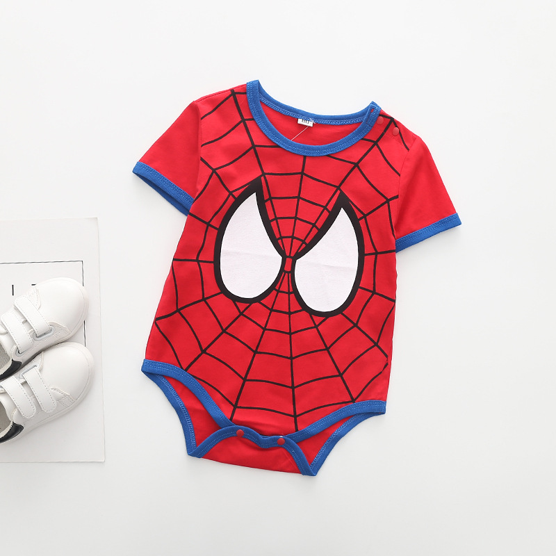 One Piece Dropshipping Baby Thin Baby Spider-Man Printed Short-Sleeved Triangle Jumpsuit Summer Cotton Rompers Romper Baby Clothes