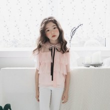 2024夏季童装草莓珊仙气假两件衬衫蝴蝶结女童甜美气质短袖T恤