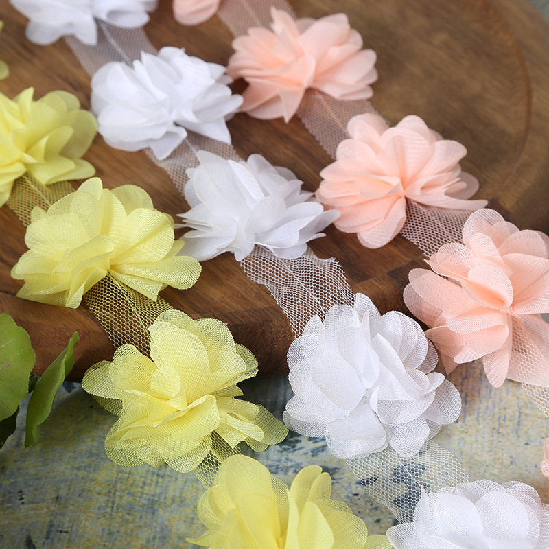Factory Direct Sales Chiffon Lace Three-Dimensional Flower Lace Multi-Color in Stock DIY Handmade Accessories Clothing Accessories