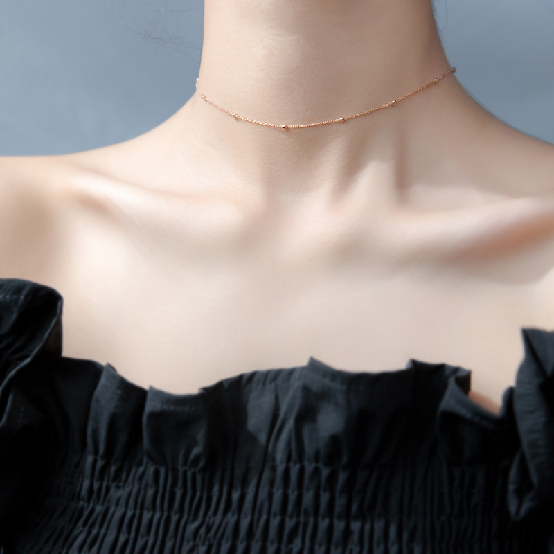 纳兰 s925银项链女简约时尚choker颈链圆珠光珠锁骨链颈饰D3591
