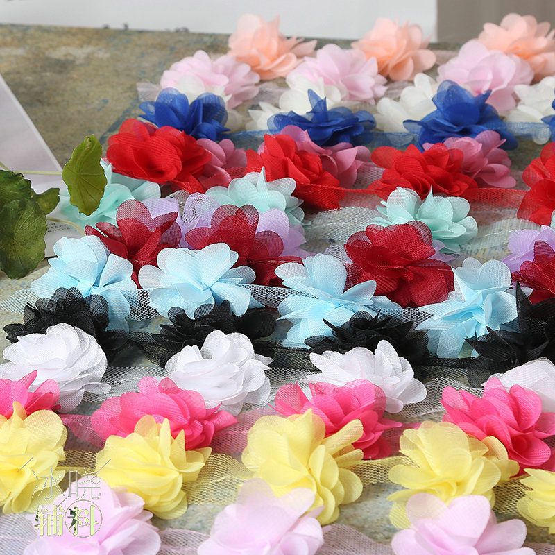 Factory Direct Sales Chiffon Lace Three-Dimensional Flower Lace Multi-Color in Stock DIY Handmade Accessories Clothing Accessories