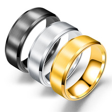欧美简约戒指不锈钢光面哑光8MM双斜边空白激光刻字钛钢飾品批发
