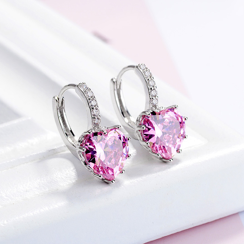 Heart Decoration Korean Fashion Earrings Women's Heart-Shaped Zircon Earrings Stylish Graceful Simple Earrings Factory Wholesale