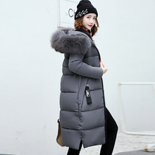 冬季2022款女装毛领棉衣长款韩版修身加厚羽绒棉服保暖连帽外套