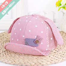 夏季新款长耳兔小孩帽子婴幼儿鸭舌帽透气遮阳宝宝帽休闲儿童网帽