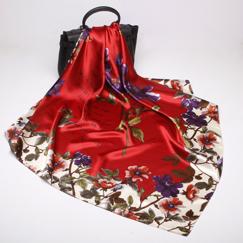 Large Kerchief 90cm Women's Gift Silk Scarf Spring and Autumn New Scarf Satin Imitation Silk Printing Talma Wholesale