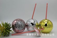 跨境爆款银色个性鸡尾酒杯单层塑料球形吸管杯创意电镀球形饮料杯