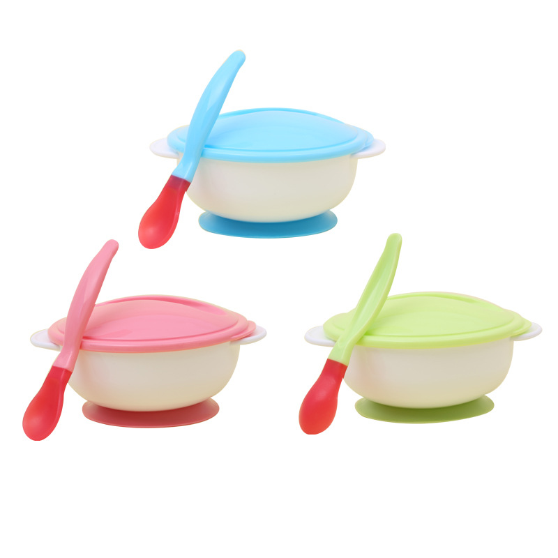 Baby Non-Slip Binaural Suction Bowl Baby Sucker Bowl with Lid with Soft Spoon Training Bowl Baby Tableware Wholesale