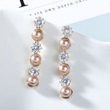 欧蒂娜长款微镶锆石珍珠耳环 韩版时尚925银耳钉女新款流行饰品