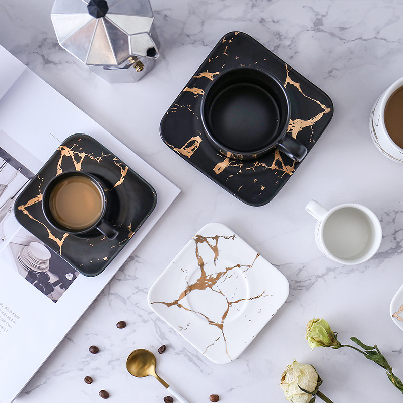 美辰达 大理石纹哑光金品系列咖啡杯 日式黑白杯碟套浓缩茶杯水杯