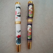 古风景泰蓝和水墨画笔 商务文创伴手陶瓷钢笔 可刻字真瓷笔陶瓷笔
